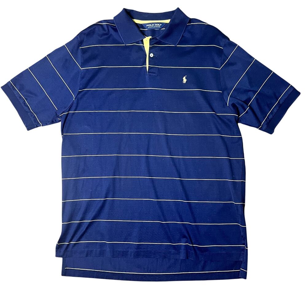 Polo Golf Ralph Lauren Men's Polo Shirt Size Large Navy with Yellow Stripe